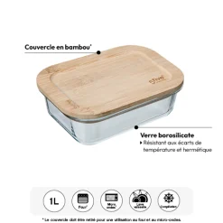 Boîte verre couvercle bambou 1L