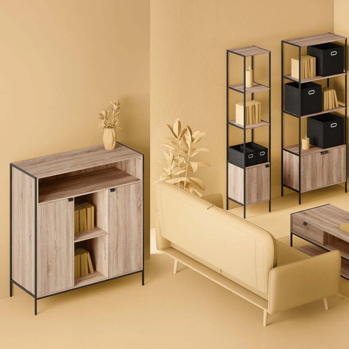 Buffet 2 portes, Effet chêne naturel
