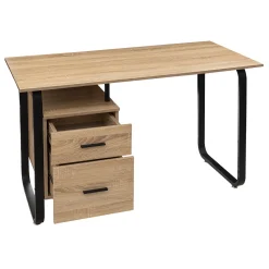 Bureau avec caisson - Effet bois, noir