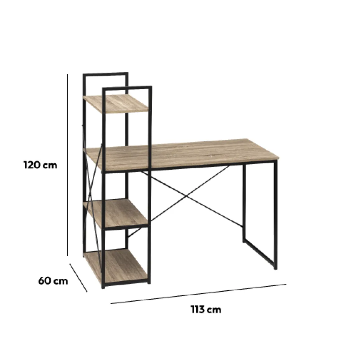 Bureau avec étagères, Effet chêne naturel