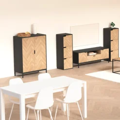 Cabinet 2 portes, Effet pin naturel et noir