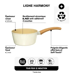Casserole aluminium forgé beige, 20cm