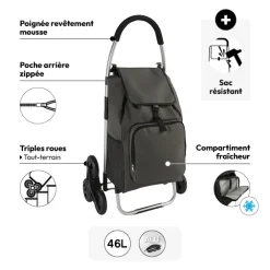 Chariot de course pliable  6 roues 36L, Vert kaki