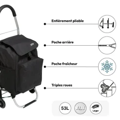 Chariot de course pliable 6 roues, Noir