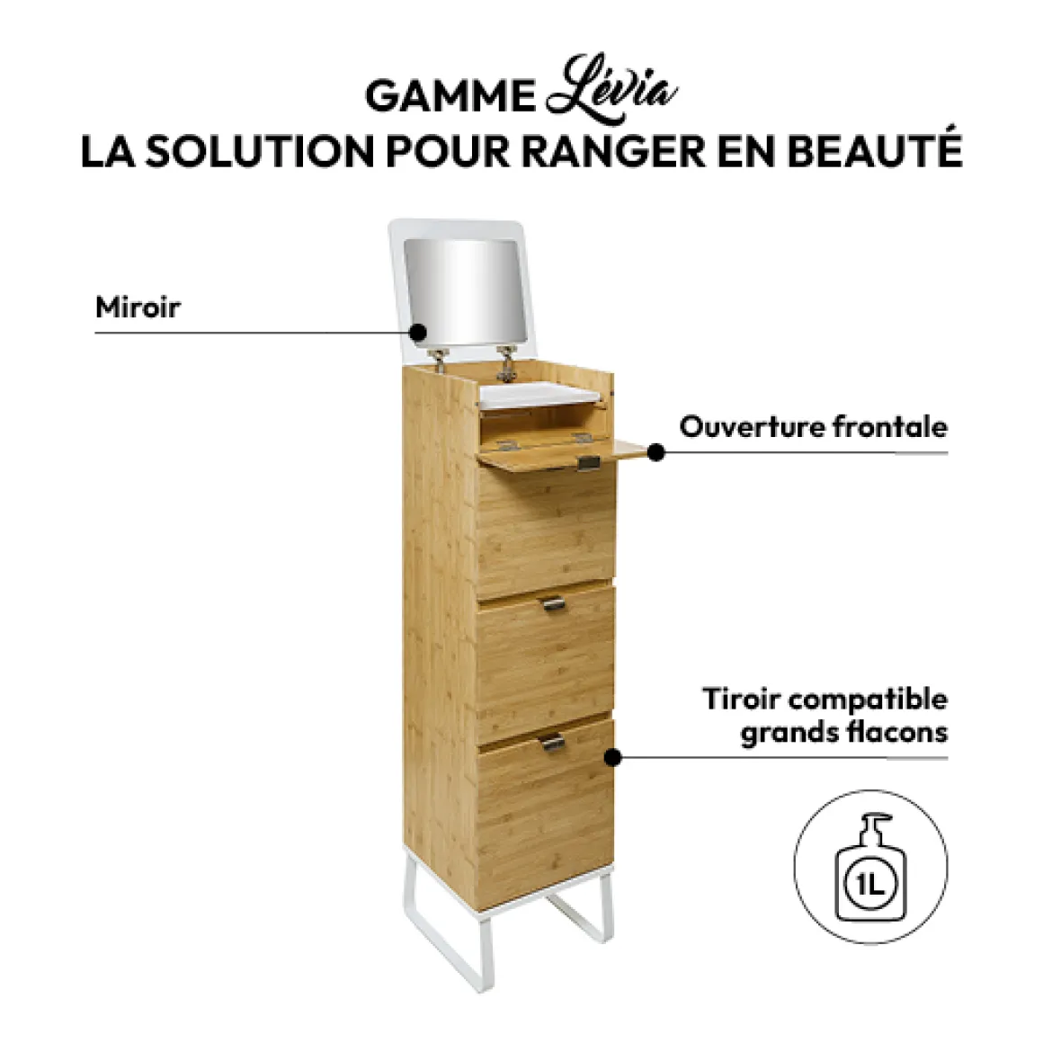 Chiffonier 3 tiroirs, bambou