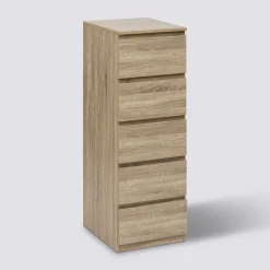 Chiffonier 5 tiroirs, Effet bois naturel