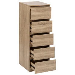 Chiffonier 5 tiroirs, Effet bois naturel