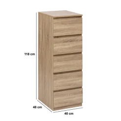 Chiffonier 5 tiroirs, Effet bois naturel