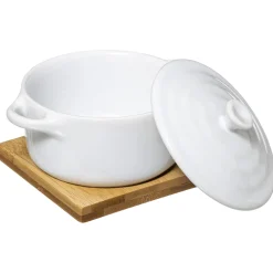 Cocotte céramique 10 cm, Bambou et Blanc