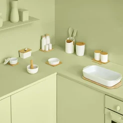 Cocotte céramique 10 cm, Bambou et Blanc