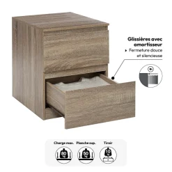 Commode 2 tiroirs, Effet bois naturel
