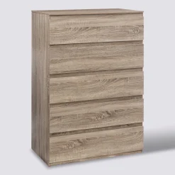 Commode 5 tiroirs, Effet bois naturel