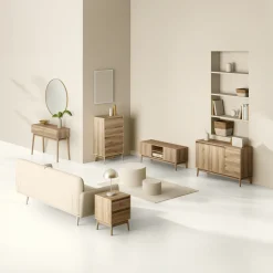Commode 4 tiroirs, Effet chêne naturel