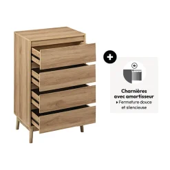 Commode 4 tiroirs, Effet chêne naturel