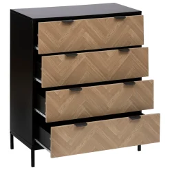 Commode 4 tiroirs, Effet pin naturel et noir