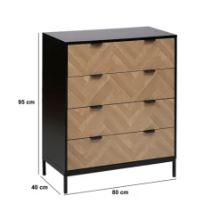 Commode 4 tiroirs, Effet pin naturel et noir