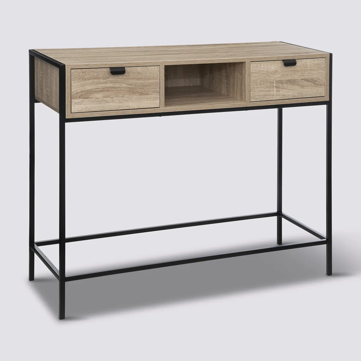 Console 2 tiroirs - Effet bois, Noir