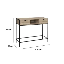 Console 2 tiroirs - Effet bois, Noir