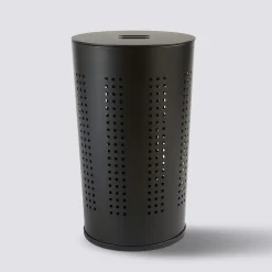 Corbeille à linge, métal et bois, 45L - Noir