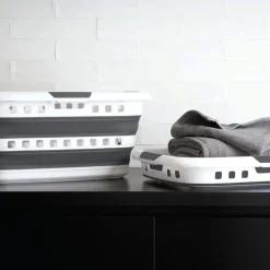 Corbeille à linge pliable 45L - Gris, Blanc