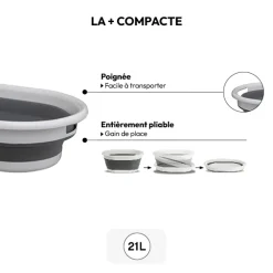 Corbeille à linge pliable 21L - Gris, Blanc