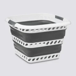 Corbeille à linge pliable 40L - Gris, Blanc
