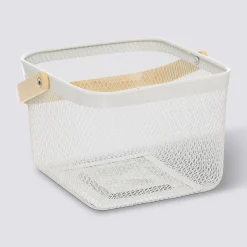 Corbeille carrée, métal, Beige et blanc