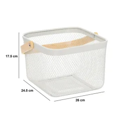 Corbeille carrée, métal, Beige et blanc