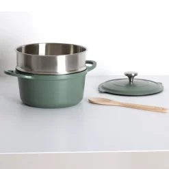 Cuiseur vapeur fonte d'aluminium vert, 24cm