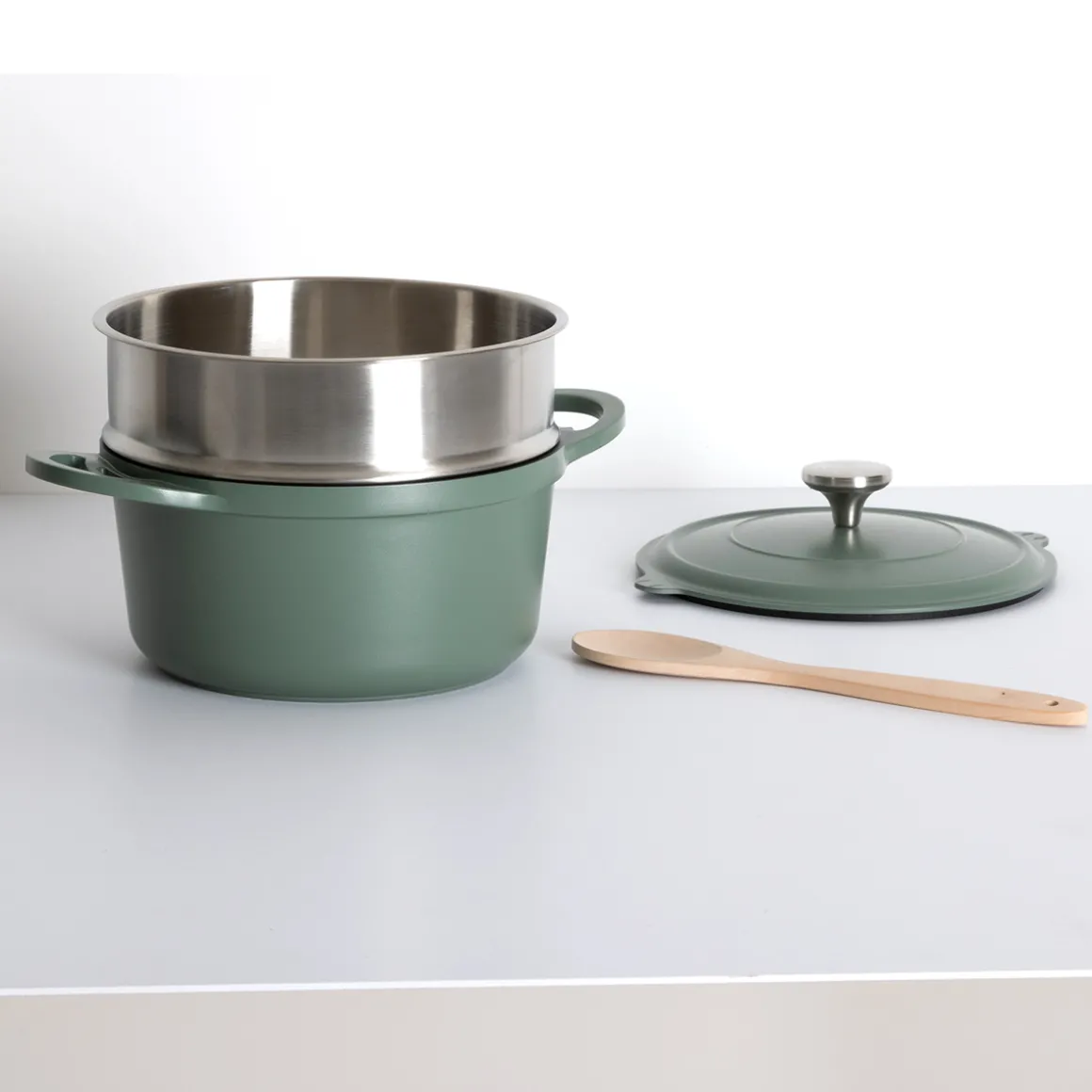 Cuiseur vapeur fonte d'aluminium vert, 24cm