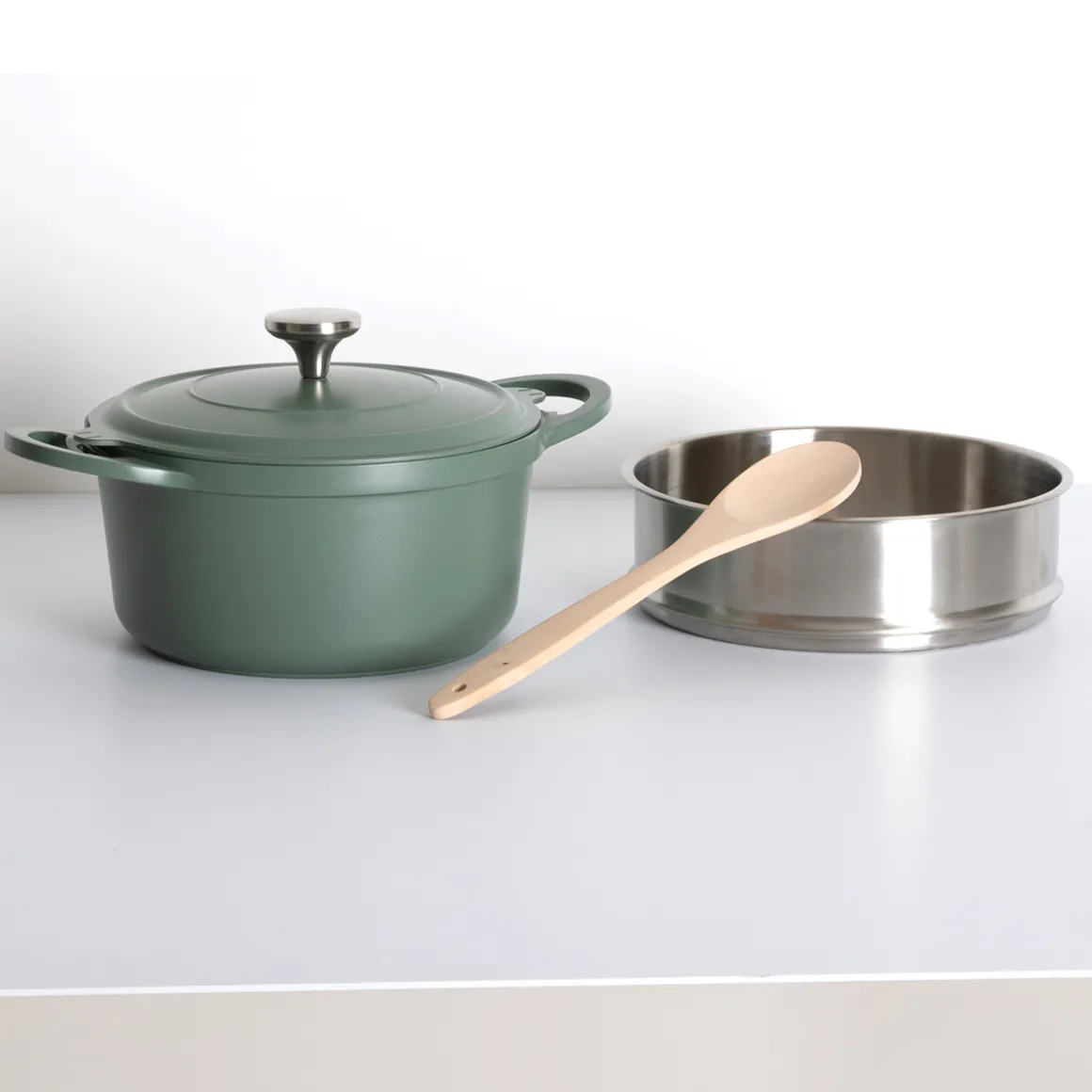 Cuiseur vapeur fonte d'aluminium vert, 24cm