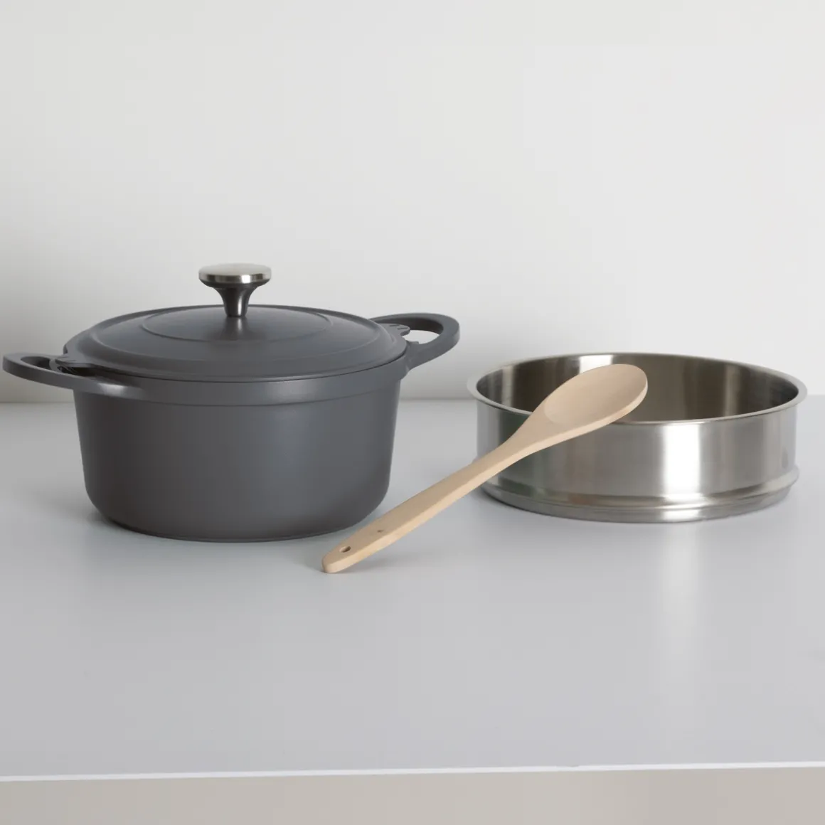 Cuiseur vapeur fonte d'aluminium gris, 24cm