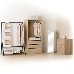 Dressing 3 tiroirs avec penderie, Effet bois