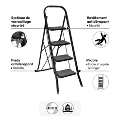 Escabeau 4 marches pliable, Métal