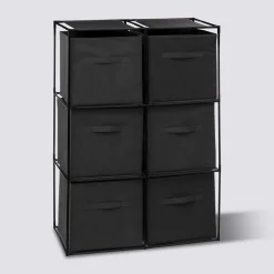 Etagère 6 cases avec 6 boîtes de rangement, Noir
