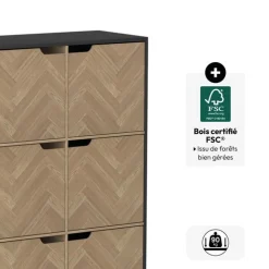 Etagère 6 cases, Effet bois et noir