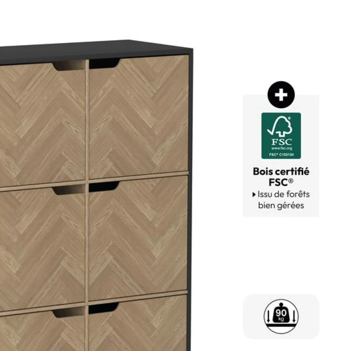 Etagère 6 cases, Effet bois et noir
