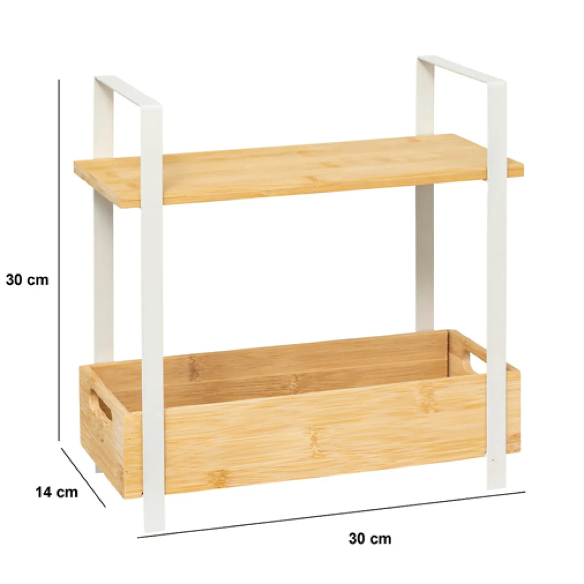 Etagère 2 niveaux avec bac de rangement, Bambou