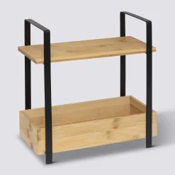 Etagère 2 niveaux avec bac de rangement, Bambou