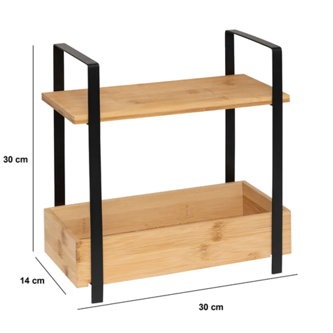 Etagère 2 niveaux avec bac de rangement, Bambou