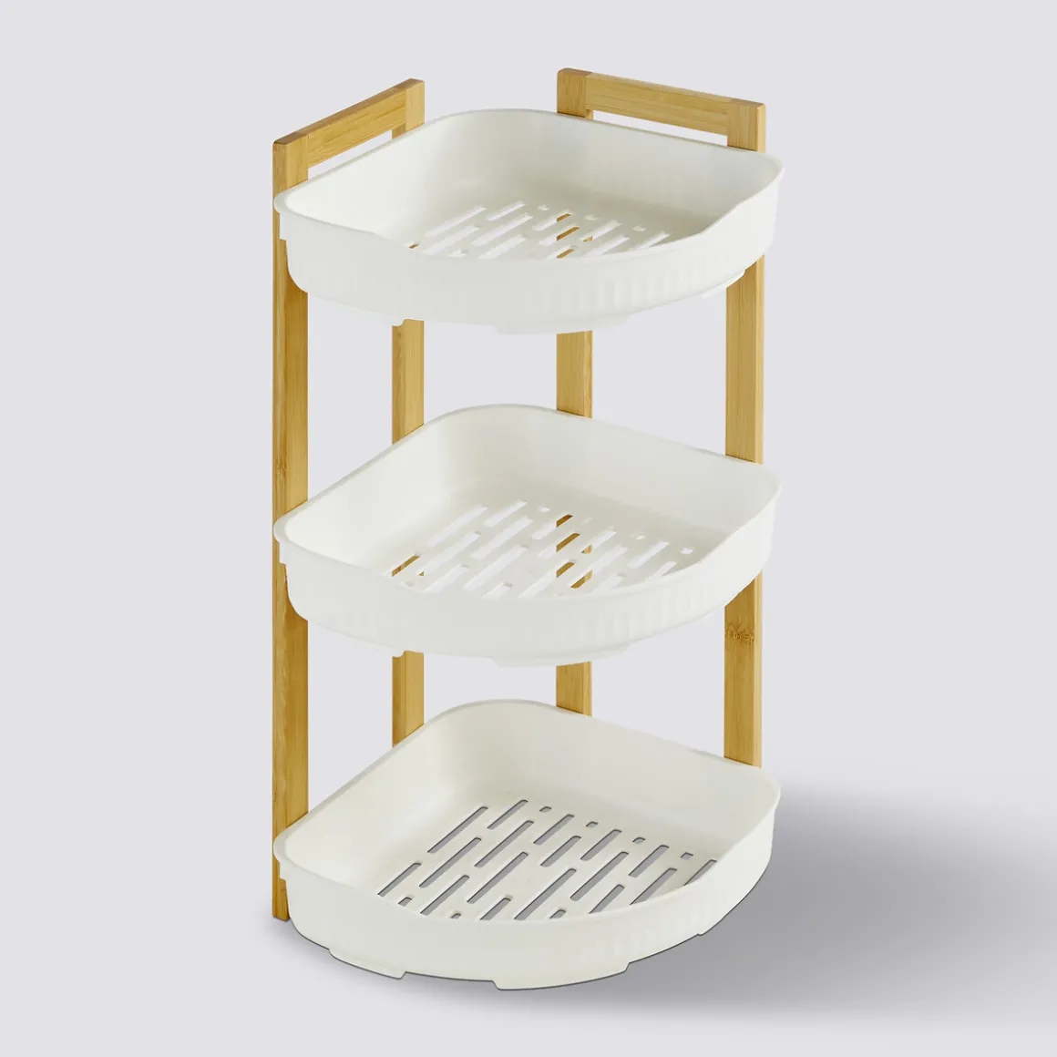 Etagère d'angle 3 niveaux, Bambou - Blanc