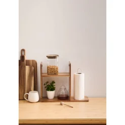 Etagère et porte-rouleau, 2 niveaux, marron