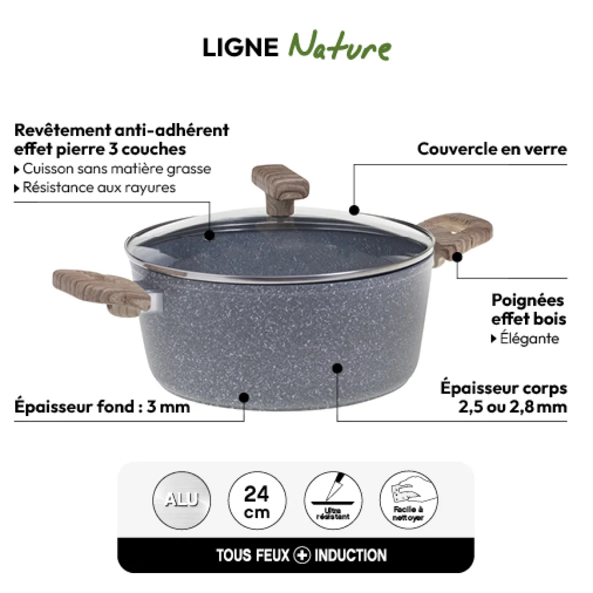 Faitout Aluminium forgé, 24 cm