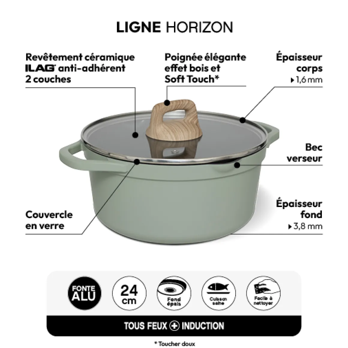 Faitout aluminium forgé, 24 cm, Vert