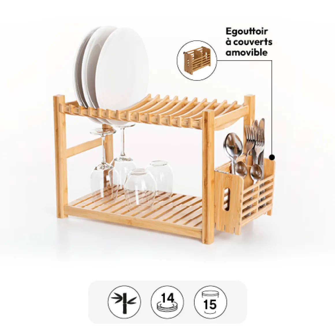 Égouttoir 2 niveaux et couverts
