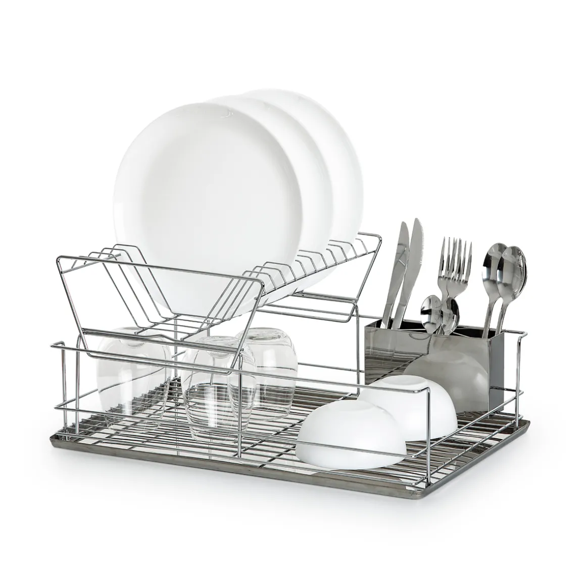 Égouttoir acier 2 niveaux avec plateau, Inox