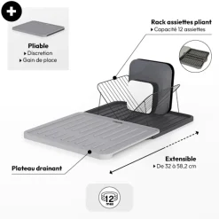 Égouttoir avec rack extensible, Gris
