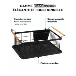 Égouttoir fer avec plateau, Noir