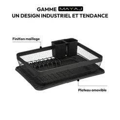 Égouttoir métal avec plateau, Noir