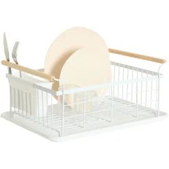 Égouttoir métal avec plateau, Blanc